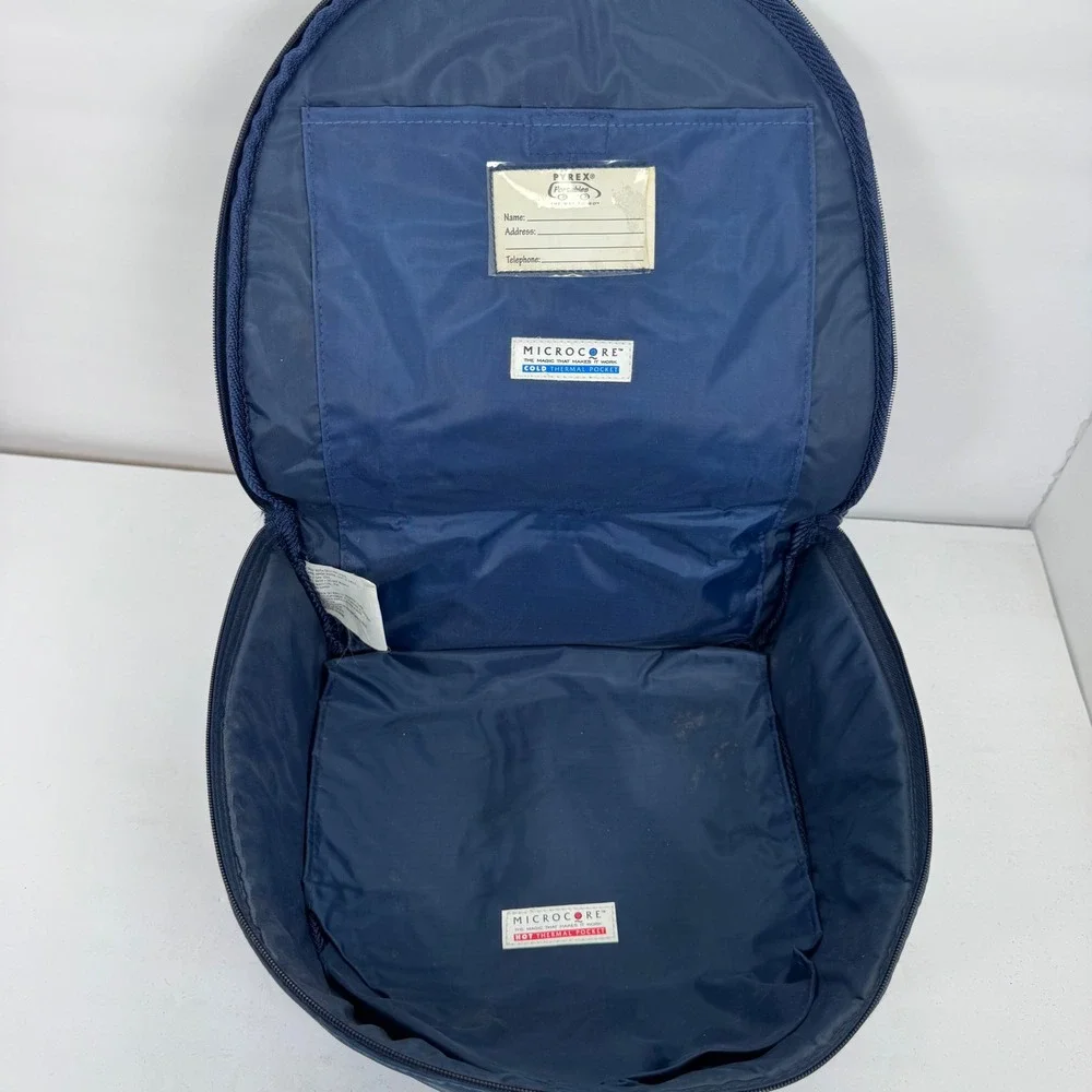 Vintage Pyrex Portables Food Carrier 4.5QT Navy Blue Insulated Bag Bowl 7404-S